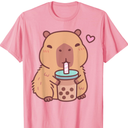Cute Capybara Kawaii Anime Drinking Bubble Tea Lover Girls T-Shirt S