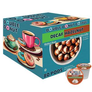 Double Donut Coffee Flavored Decaf Coffee, Decaf Hazelnut Coffee, Decaf Coffee Pods for Keurig K Cups Machines, Medium Roast, 80 Count (Pack of 1) (EXP 01/04/27)