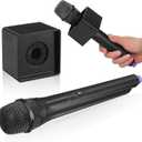 Fake Microphone Props for Kids Plastic Microphone Toy with Flags Square Cube Station Pretend Play Mic Prop for Karaoke Interview Reporter Host Party Accessory