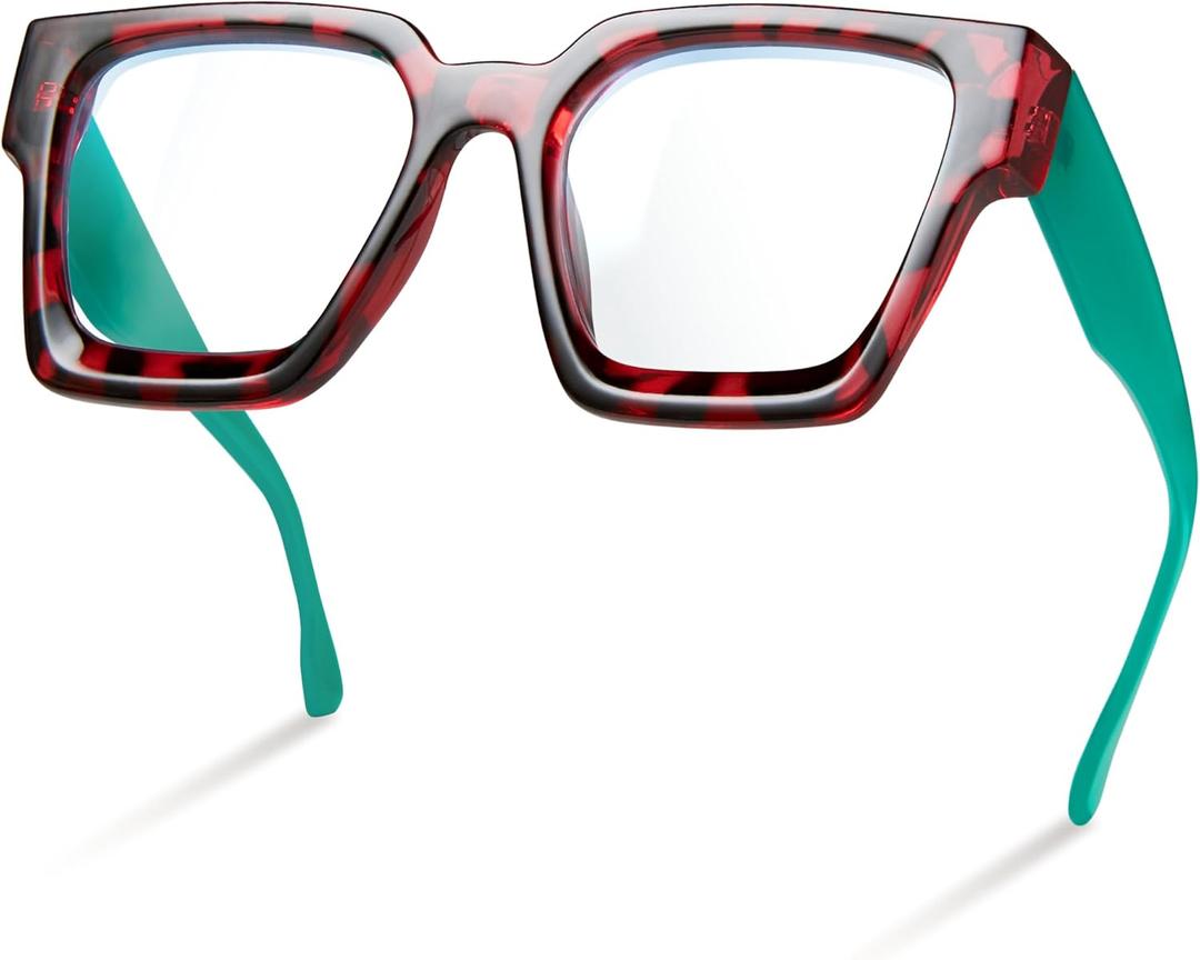 livho Oversized up to 99% Blue Light Blocking Glasses for Woman - Rectangle Fashion Glasses for Computer, Chic Preppy Frame (Pink Tortoise With Green Legs)
