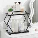 Metal Perfume Organizer for Dresser, 2 Tier Black Bathroom Counter Organizer, Large Capacity Makeup Organizers for Vanity Bathroom, Bedroom, Skincare Cosmetic Display Tray Rack Holder