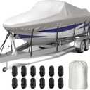 Trailerable Boat Cover 20-22ft, 1200D Oxford Heavy-Duty Marine Grade Waterproof Boat Cover with Storage Bag, Fits V-Hull, Tri-Hull, Bass Tracker, Fishing, Runabout Boat, Gray