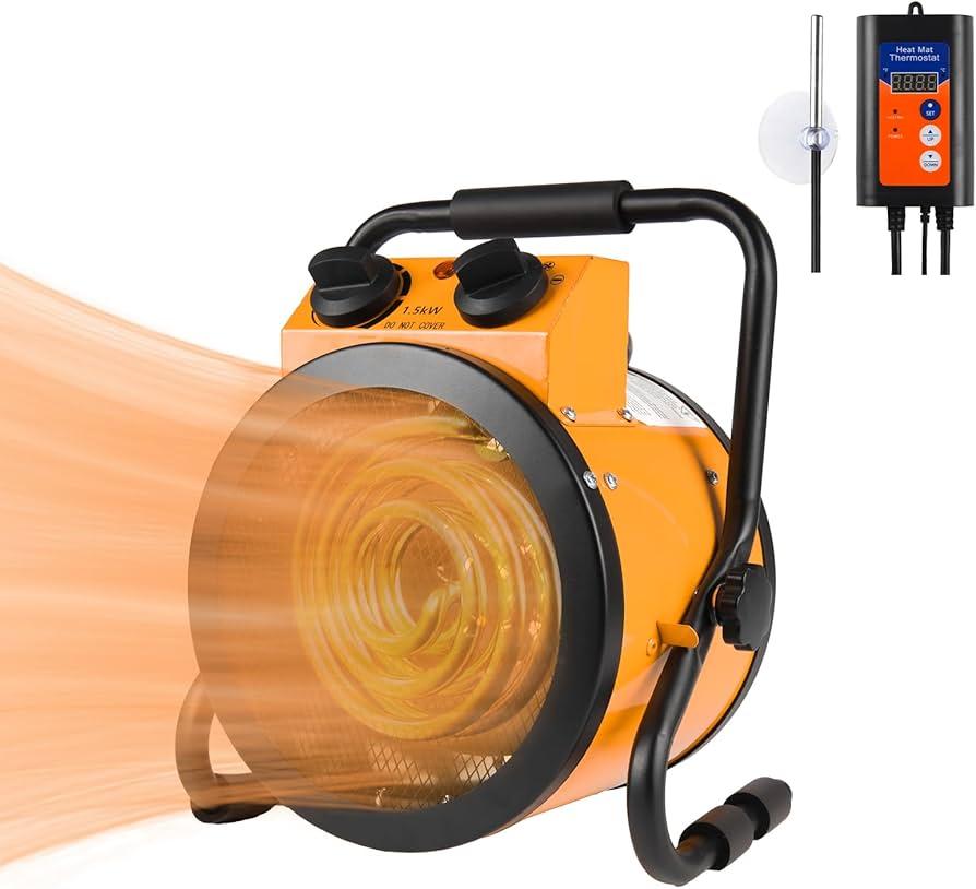 Joanolga Greenhouse Heater with Thermostat, 1500W Electric Outdoor Heaters for Patio, Overheat Protection, Fast Heating, IPX4 Waterproof, Green House Heaters for Plants, Grow Tent, Outdoor, Black