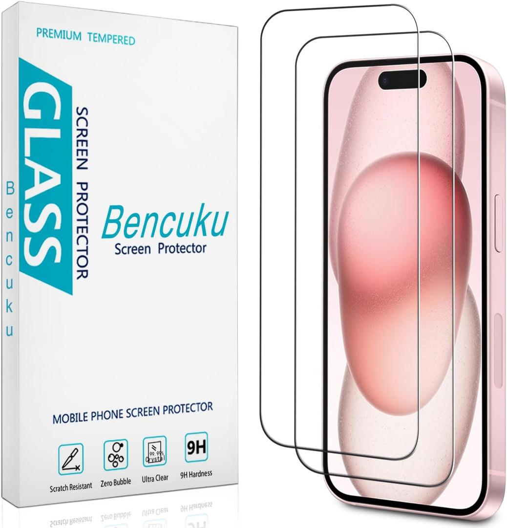 (2 Pack) Screen Protector for iPhone 15 Tempered Glass 6.1-inch, Easy to Install, Bubble Free, 9H Hardness