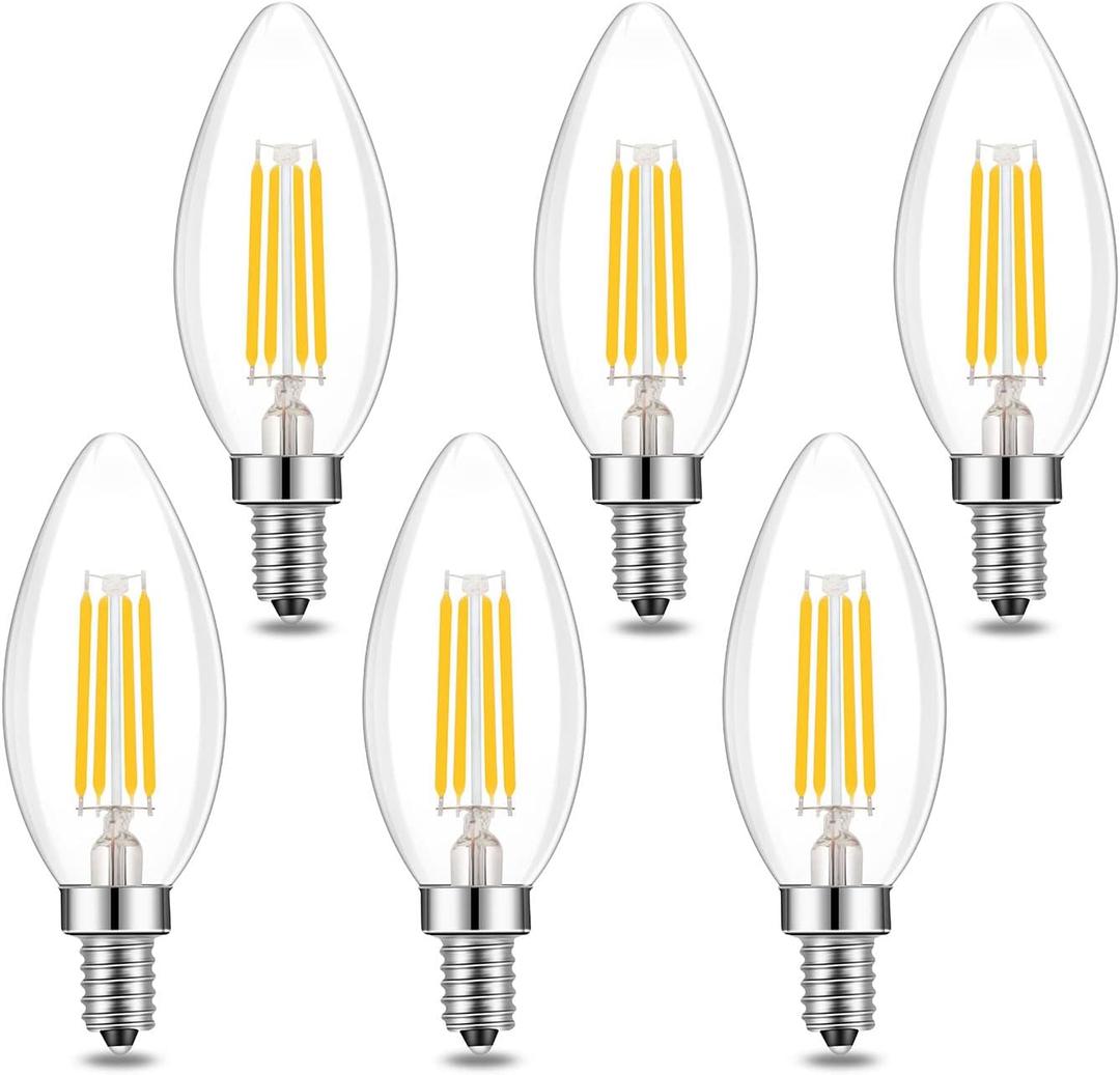 E14 LED Bulb Dimmable,110V 400LM 40W Equivalent Neutral White 4000K,E14 European Base Candelabra Bulbs,C35 Clear Vintage Torpedo Shape Bulb for Chandeliers,Pendant,Ceiling Fan(6-Pack)