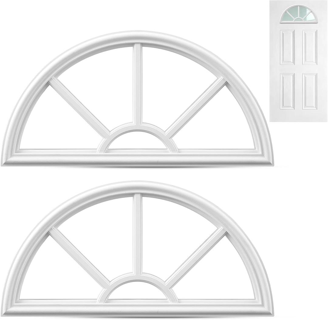 Pushglossy 2 Pcs 22" x 10" Entry Door Frame Half Round Top Exterior Door Only Replacement for 1" Glass (Glass Not Included) 5 Lite Exterior Front Doors Window Frame Insert Replacement (White)