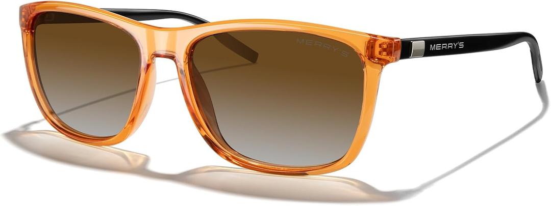 MERRY'S Unisex Polarized Aluminum Sunglasses Vintage Sun Glasses For Men/Women S8286 (Tra Orange Frame/Brown Gradient Lens/Black Temples)