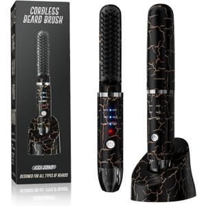 Beard Straightener for Men, Cordless Heated Beard Brush, Portable Beard Hot Combs, Ionic Mini Hair Straightener with 3 Temp Settings, Coarse Curly Hair Brush, Grooming Kit for Men