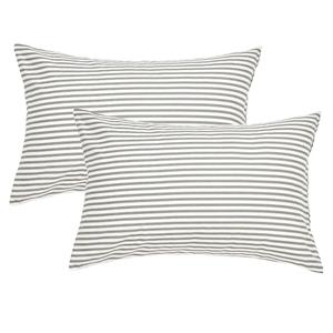 JELLYMONI 100% Natural Cotton Striped Pillowcases Set, 2 Pack White and Grey Stripes Pattern Printed Pillow Covers with Envelope Closure(Pillows are not Included)(King(20×36inches))