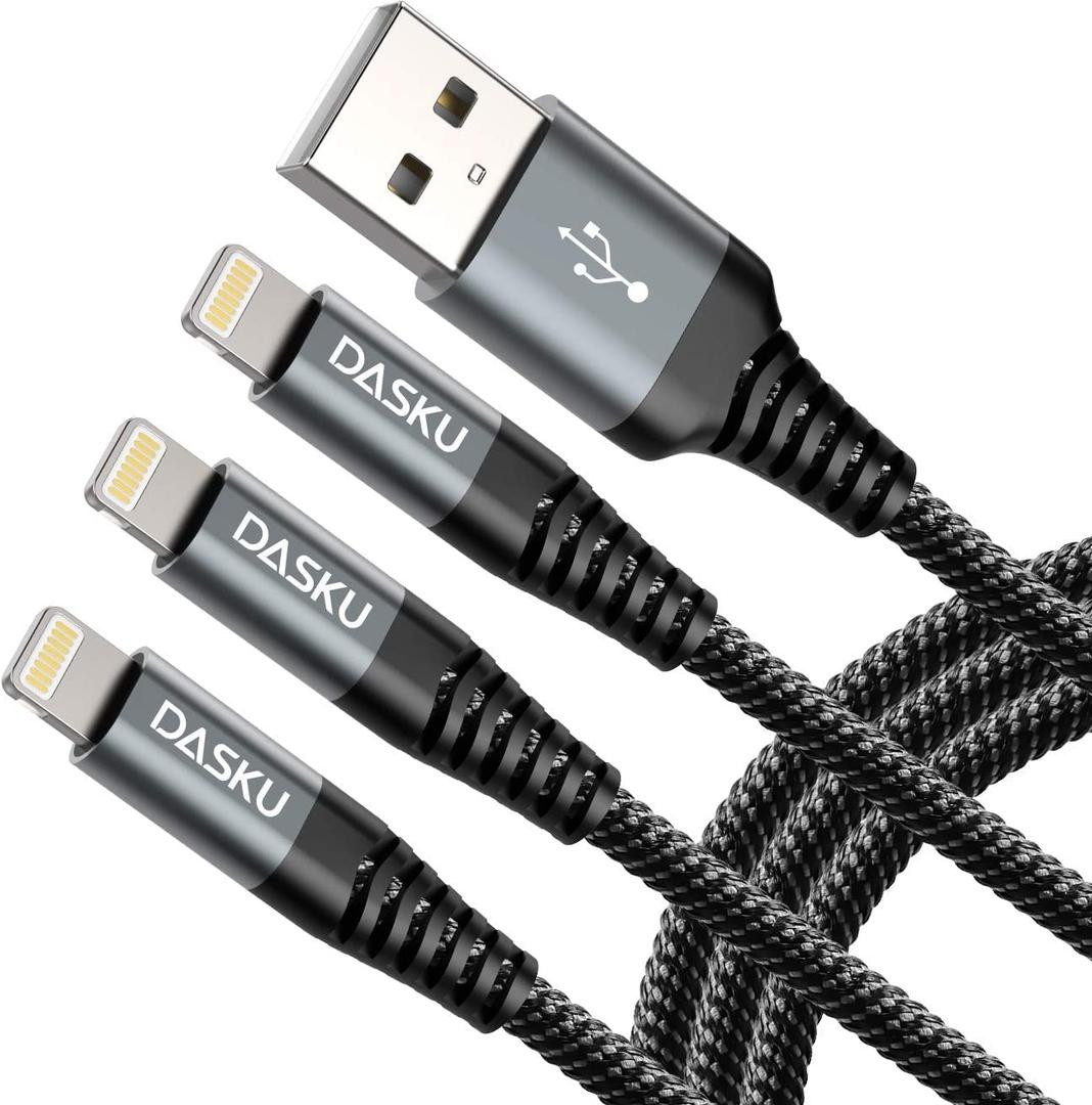Dasku iPhone Charger Fast Charging, 6 Foot MFi Certified Lightning Cable Braided USB iPhone Charging Cord Compatible with iPhone 14/13/12/11/Pro Max/X/Xs Max/Xr/8 Plus/7 Plus/6/6 Plus/iPad mini/Air (Black)