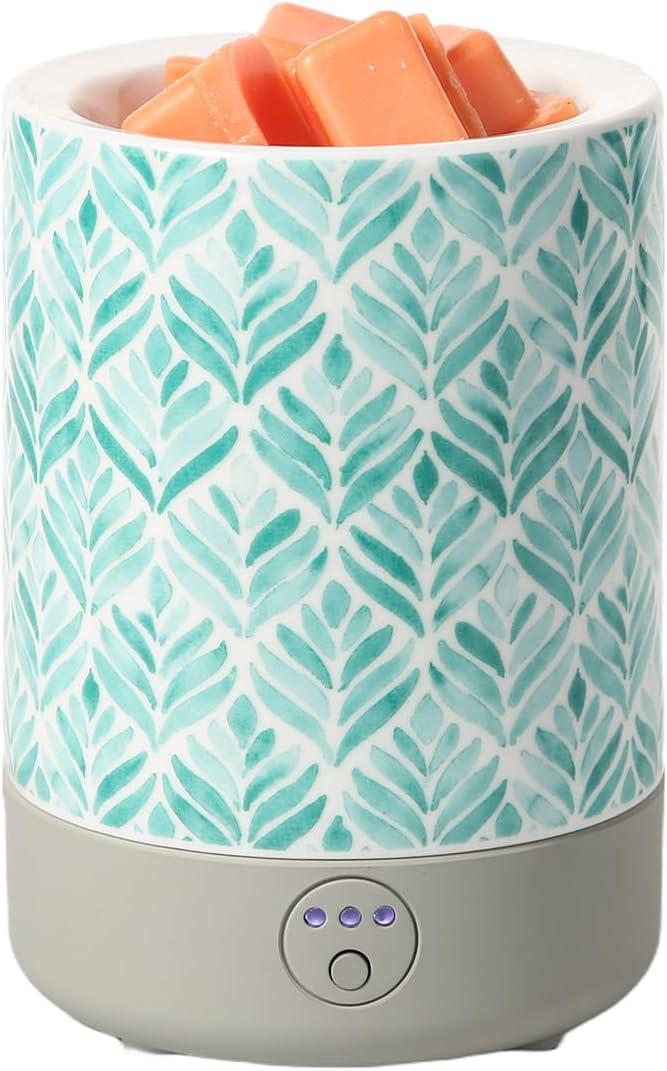 TTJ Eucalyptus Leaf Ceramic Wax Melt Warmer with Timer, Electric No-Flame Wax Melter for Scented Wax Cubes, Decorative Fragrance Wax Burner for Bedroom Home Decor,Grass