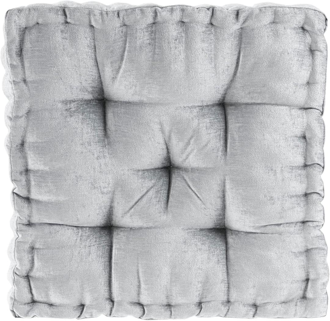 Intelligent Design Azza Floor Pillow, Large Cushions Sitting for Adults, Floor Pillow for Meditation or Yoga, Lustrous Chenille Tufted with Scalloped Edges for Bench/Chair Cushion, 20"x20"x5" Grey