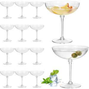 LemonRoad 12 Pcs Detachable Martini Glasses 9oz Disposable Plastic Coupe Cocktail Dessert Glassware Set for Champagne Wine Wedding Birthday Holiday Party Supplies (Clear)