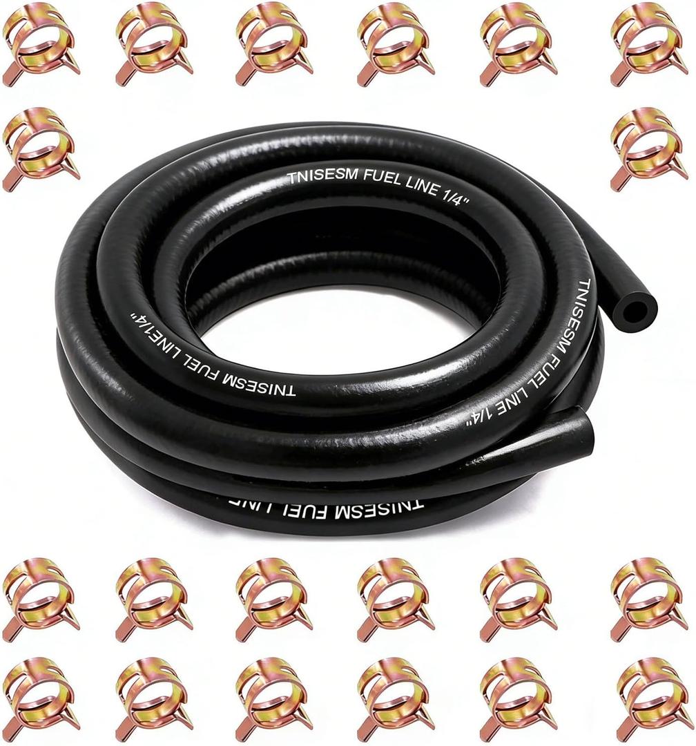 Tnisesm 1/4 Inch ID Fuel Line Hose 10 Feet + 20Pcs 2/5" ID Hose Clamps for Kawasaki Kohler Briggs & Stratton Small Gas Diesel Powersports Engines and Generators