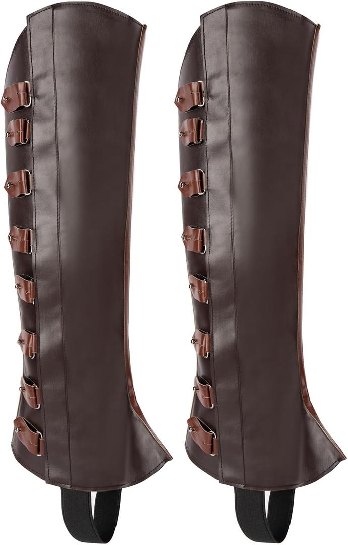 Medieval Boot Cover Men Faux Leather Pirate Renaissance Boot Covers for Halloween Cosplay Costume (Medium, Brown)