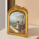 JINHUANG Vintage 4x6 Picture Frame with Flower Antique Gorgeous Tabletop and Wall Mounted Photo Frame with High Definition Glass Front Cover for Home Decor, Photo Gallery, Vintage Gold Color