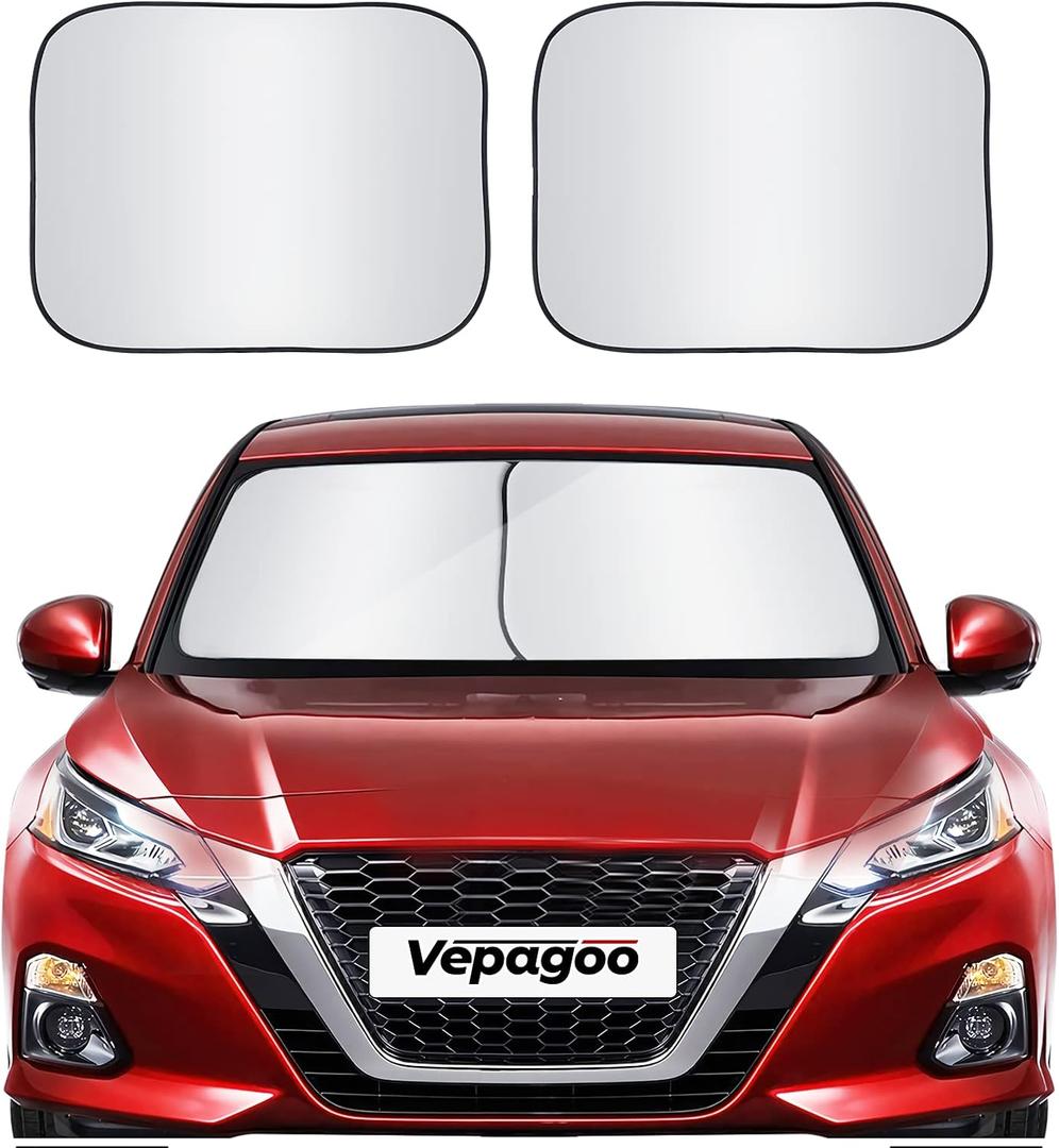 Foldable 2 Piece Car Windshield Sun Shade Cover, Auto Sun Shield Heat Protector for Front Window, Car Sunscreen UV Reflector Protect Dashboard Seat from Fade and Crack, Medium 28x31 inches