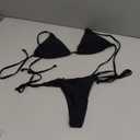 Tainehs Women's Sexy Halter Thong Bikini Tie Two Sides Bottom Triangle Bikini Swimsuits (Black)