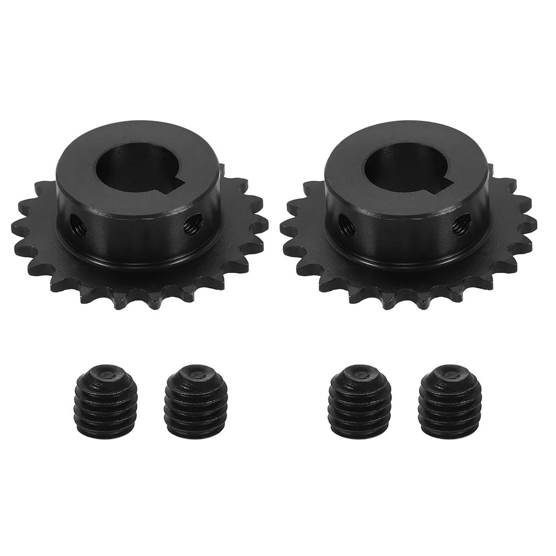 uxcell 2Pcs #25 Chain Roller Sprocket 15mm Bore 47.5mm OD, 22 Tooth C45 Carbon Steel ANSI #25 Roller Sprocket Round Hole with 5x2.3mm Keyway & Set Screws for ISO 04C Chain, Black