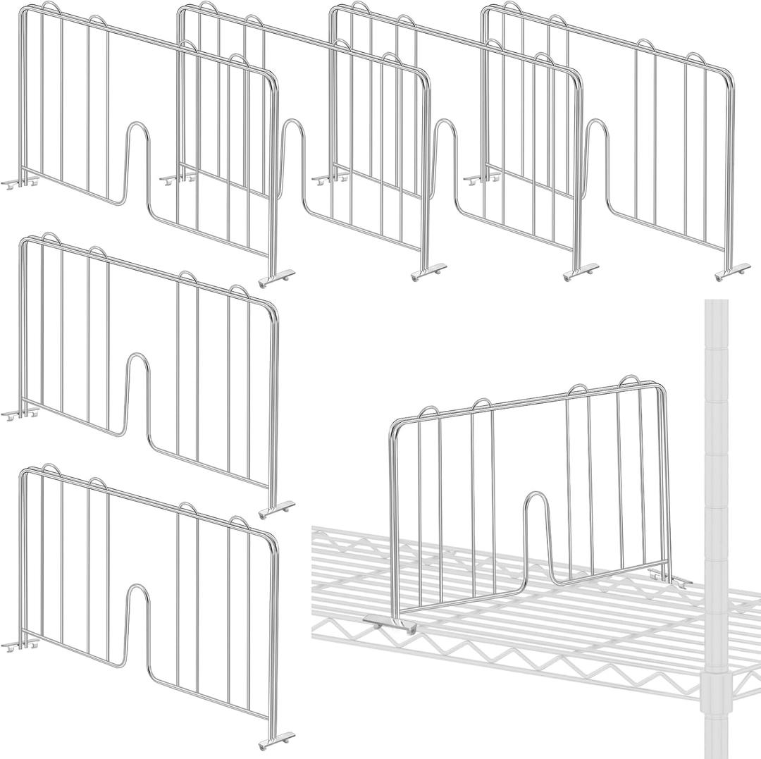 6 Pcs 18" W x 9" H Wire Shelf Divider Chrome Plated Steel Wire Rack Divider for Shelving Metal Accessories for Bathroom Kitchen Office Pantry Room Storage Organization, Silver