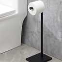 Free Standing Bathroom Toilet Paper Holder Stand with Reserve, Stainless Steel Pedestal Tissue Roll Holder, Black DECLUTTR