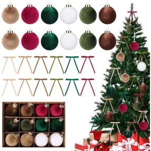 24 Pcs Velvet Christmas Ornaments Set 12 Pcs 3.15inch Shatterproof Christmas Tree Decor Balls & 12 Pcs Matching Vintage Velvet Bows for Xmas Tree Hanging Decorations Holiday Party Decor (6 Colors)