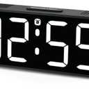 Peakeep Small Digital Alarm Clock Plug in for Bedrooms Bedside, Tiny Electric Clock Large Big Numbers Display Battery Backup for Desk Table, 6 Dimmers, 5 Adjustable Alarm Volume (White)