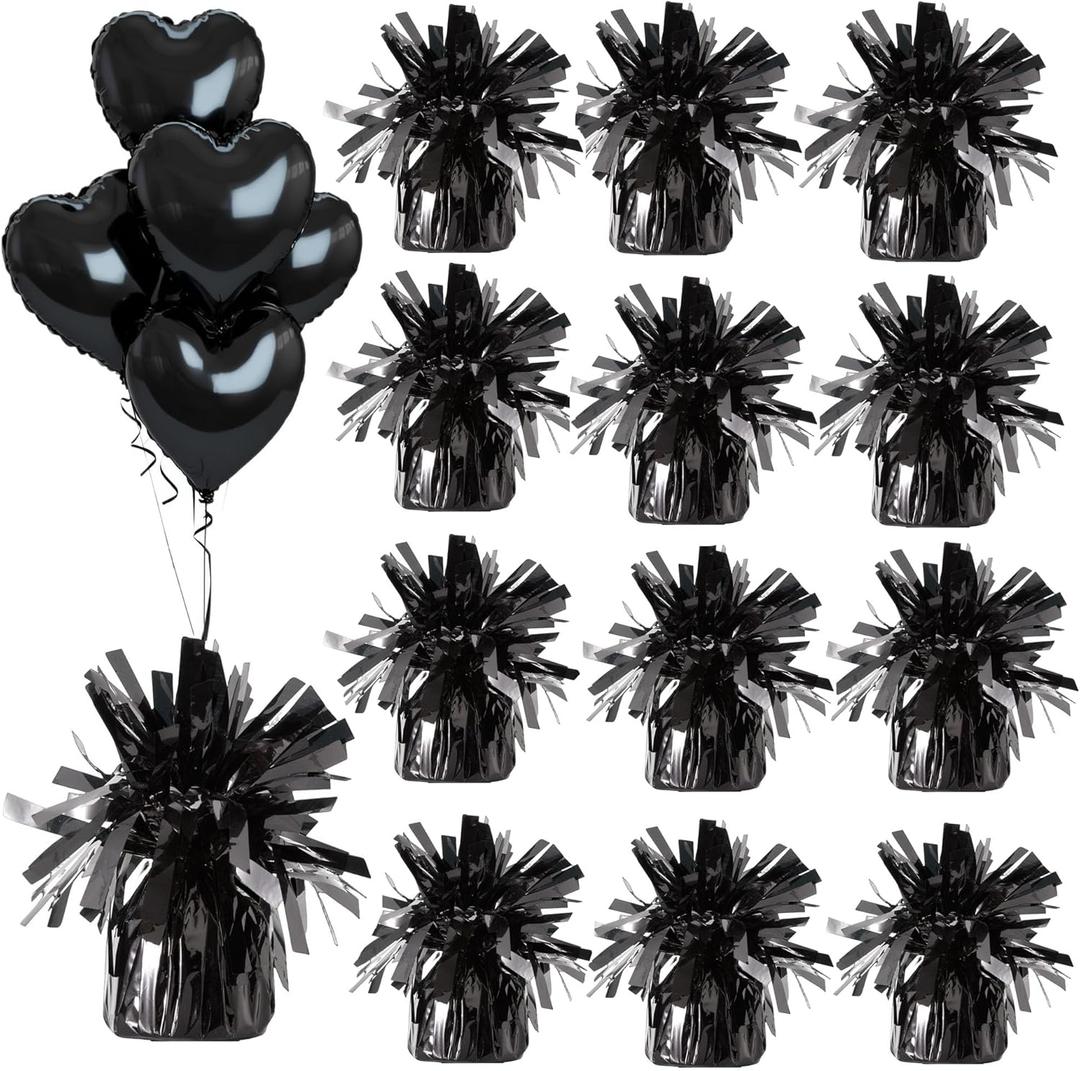 Aluminum Foil Balloon Weights for Parties (12 pcs) - 0.31lb (140g) Each - Premium Balloon Anchors for Birthday, Wedding, Dinner, Indoor & Outdoor Decorations(Black 12pcs)