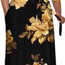 FANDEE Plus Size Maxi Dress Casual 3/4 Sleeve V-Neck Floral Flowy Long Dress with Belt (XX-Large Plus, 01-black/Gold Flower)