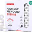 Poolin Prewound Bobbins Richword Selected 144pcs, Size A (Class 15 / SA156), 75D Polyester Bobbin Thread, Plastic Sided, for Single Needle Embroidery & Sewing Machines, White