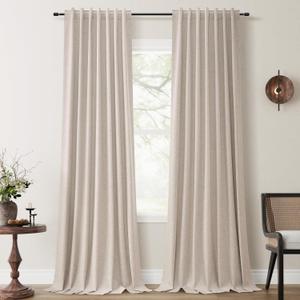 Black Out Curtains 84 Inch Long 2 Panels Set for Bedroom Oatmeal Linen Curtains Light Blocking Thermal Insulated Room Darkening Nursery Curtains With 100% Blackout Coating Warm Taupe 7ft 52x84