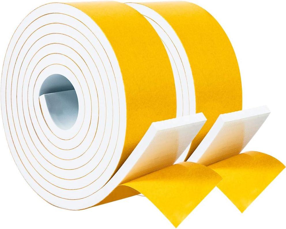 Yotache White Foam Weather Stripping 2" x1/4", Self Stick High Density Closed Cell Foam Rubber Insulation Tape, Total 13 Feet Long