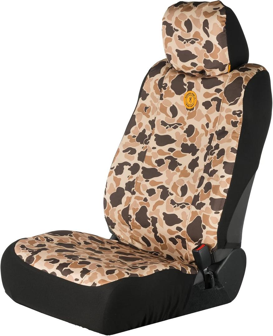 Browning Universal Low Back and Bench Seat Covers, Water and Dirt Resistant Car, Truck, and SUV Seat Covers, Arms Co. (Tan Duck Camo), Low Back (Single)