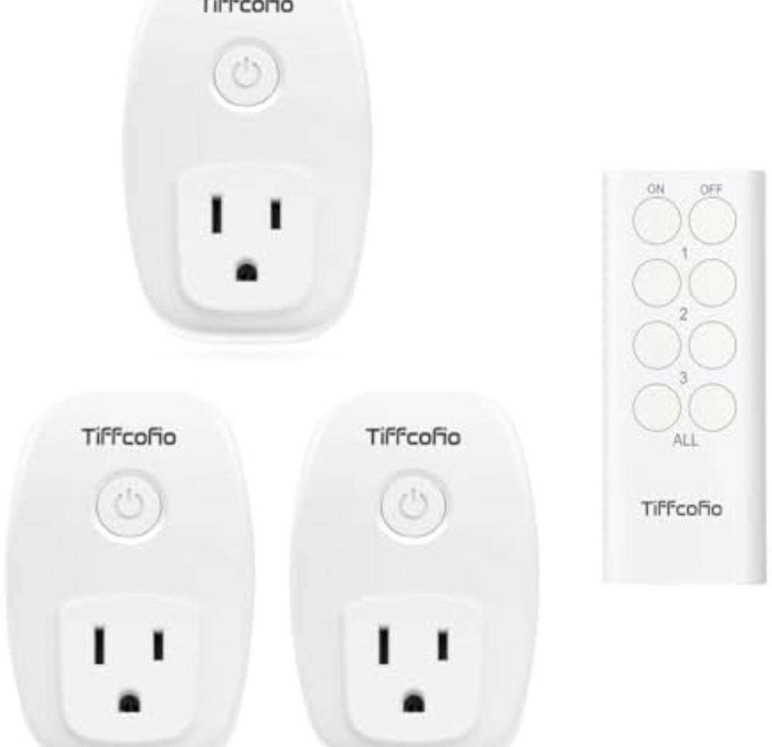 TiFFCOFiO Indoor Remote Control Outlet Plug, Wireless Light Switches, 100ft Range Remote Control, 15A/1875W, ETL Listed ( 2 Pack )