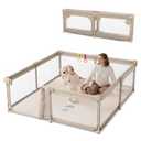 Foldable Baby Playpen with Double Door, 79"71" Extra Large Playpen for Babies and Toddler,Play Yard with Breathable Mesh, Baby Fence Play Area for Indoor & Outdoor,Khaki