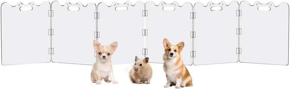 Acrylic Dog Gate for doorways, Clear Free Standing Dog playpen Indoor for Dogs,Guinea Pig,Transparent Foldable Doggy gate for The House, Doorway, Stairs,White Puppy playpen for Home 6 Panel
