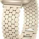 Minyee Metal Bands Compatible with Fitbit Sense 2/Versa 4/Versa 3/Sense Bands Women, Dressy Stainless Steel Chain Honeycomb Designer Luxury Chic Link Bracelet Wristband Replacement Strap for Versa 4 (Champagne Gold)