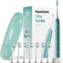 Aquasonic Vibe Series Ultra-Whitening Toothbrush  ADA Accepted Power Toothbrush - 8 Brush Heads & Travel Case  40,000 VPM Motor & Wireless Charging - 4 Modes w Smart Timer  Mint Green Metallic