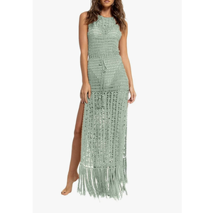 Women Crochet Knit Dress Hollow Out 2024 Boho Summer Bathing Suits Coverups Sexy V Neck Short Sleeve Dress, Medium, Green