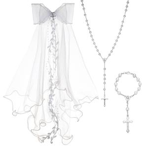 Veerady Girls First Communion Veil White Pearl Flower Crown Communion Veil