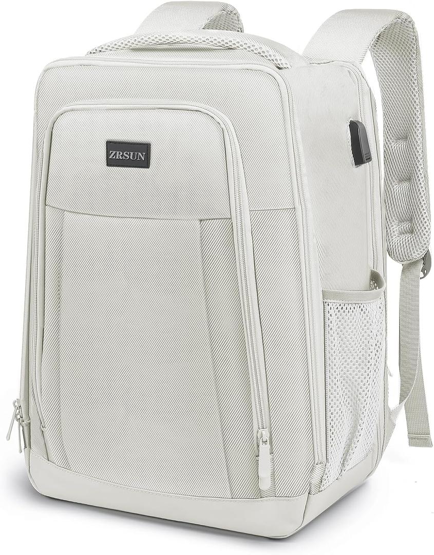 Travel Backpack, Business Anti Theft Slim Sturdy Laptops Backpack with USB Charging Port, Water Resistant College School Laptop Bag for Men & Women Fits 15.6 Inch Notebook (Beige)