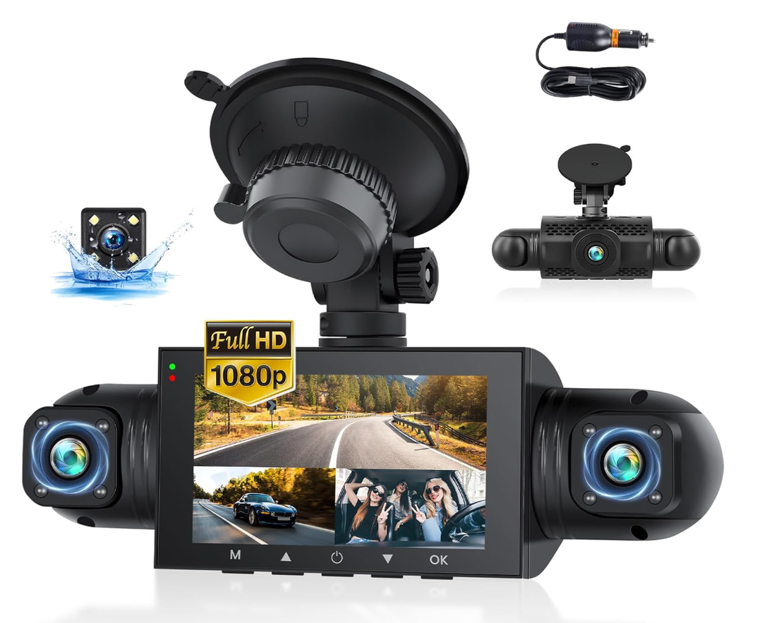 Dash Cam 4 Channel, Dash Cam Front and Rear Camera, Left Right Dash Camera for Cars, 3" IPS, 1080P Video, 8 IR Lamps Night Vision, WiFi & APP Control, G-Sensor, Parking Mode, Loop Recording