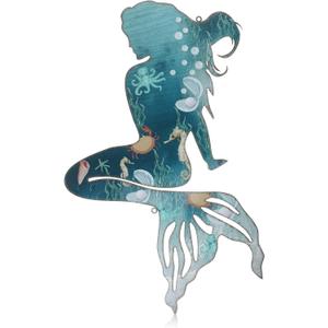 Demissle Metal Mermaid Wall Art Rustic Hanging Mermaid Wall Decor Blue Elegant Sculpture Decorations for Room Wall Patio Swimming Pool Bathroom(Delicate Style)
