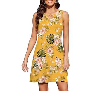 Women's Summer Dresses 2024 Beach Casual Sleeveless Floral Print Tank Loose Sundress with Pocket Size M