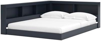 Signature Design by Ashley Simmenfort Transitional Full Bookcase Storage Floor Bed with USB Ports, Power Cord Included, UL Listed, Wood, Foundation or Box Spring Not Needed, Blue, Navy Blue