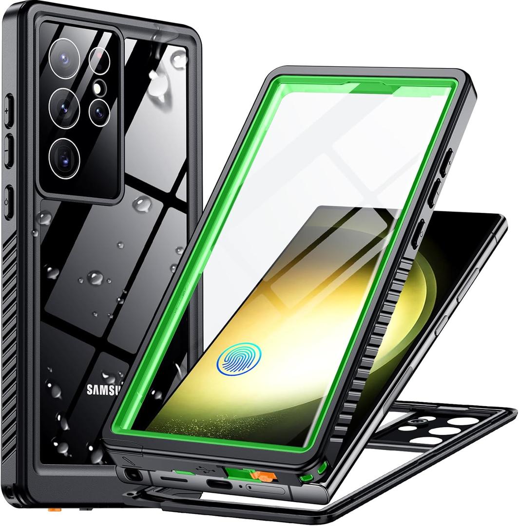 Temdan for Samsung Galaxy S23 Ultra Case,Waterproof Built-in Lens & Screen Protector[Full Body Shockproof][12 FT Military Drop Proof][Dustproof][IP68 Underwater] Case for S23 Ultra 5G 6.8-Green