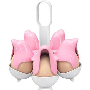 Asltw Dolphin Egg Poacher Rack, 5 Egg Boiling Tray with Flip Top 10 Egg Storage, Cute Ocean Theme Egg Holder for Easy Cooking, Fridge Organization and Family Breakfast Serving (Pink+ White)