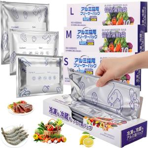 LemonRoad 30 Pcs Reusable Aluminum Foil Sealable Storage Bags Freezer Leakproof Bags Resealable Stand up Pouches for Fresh Keeping Food Meat Seafood Vegetables Fruit and More, 3 Size