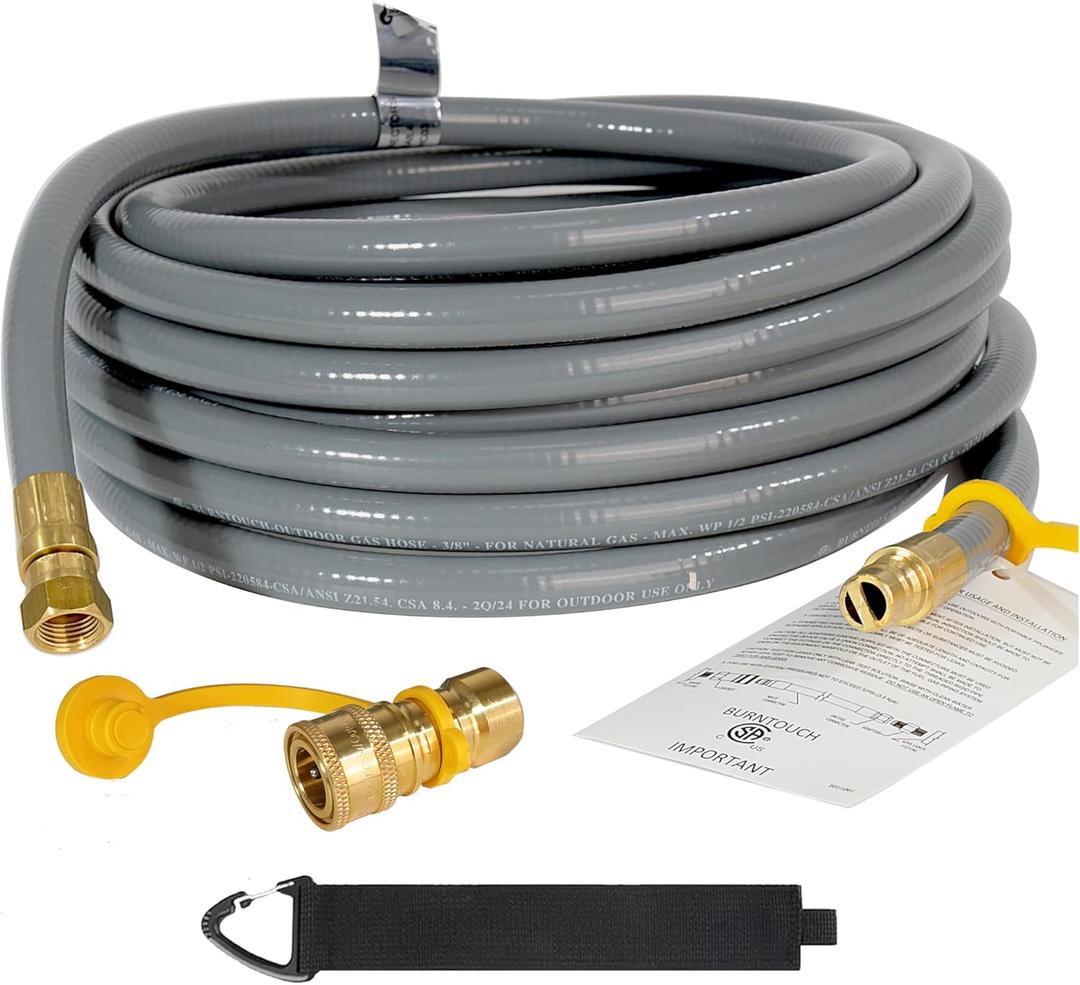 25FT 3/8" ID Natural Gas Grill Hose with Quick Connect Fittings, Low Pressure NG Hose Fit Weber, Char-Broil, Pizza Oven, Patio Heater