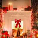 SIQITECHNO Metal Christmas Red Bow Wall Decoration Hanging Xmas Red Bow for Wreath Christmas Tree Topper Ornaments Outdoor Indoor Christmas Decorations for Party Front Door Porch Home